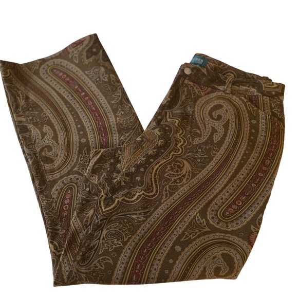 Lauren Ralph Lauren Pants - Lauren Ralph Lauren Brown Paisley Cotton Stretch Straight Leg Pants Womens 14